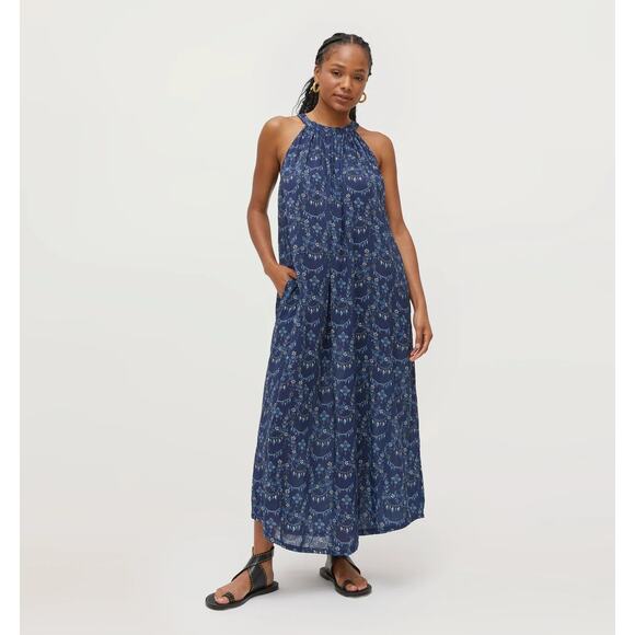 Hill House Giselle Floral Maxi Dress Navy Blue Back Button Sleeveless Sz S - Picture 1 of 6